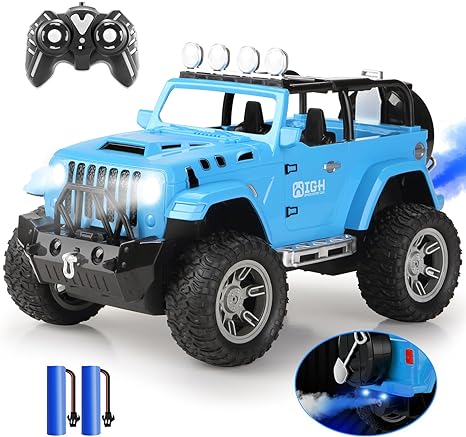 Carox Remote Control car for Kids with Spray Mist,1:16 Scale RC Car with Engine Sound and LED Lights, 2.4Ghz Off Road RC Monster Trucks -Christmas, Birthday for Kids (Blue)