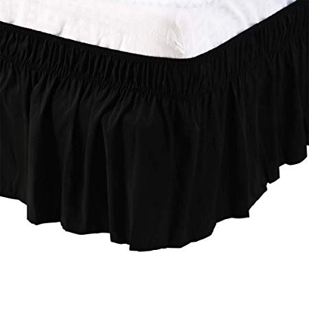 PiccoCasa Brushed Polyester Bed Skirt Wrap Around Three Fabric Sides Elastic Dust Ruffle, Easy Fit Wrinkle - with 14 Inch Drop Black, Full Size