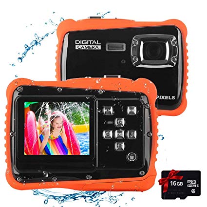 ﻿Kids Waterproof Camera, Underwater Digital Camera 12MP HD Camcorder for Kids Boys Girls Age 4-10 with 2.0 Inch LCD Display 8X Digital Zoom and 16G Memory Card (Red)