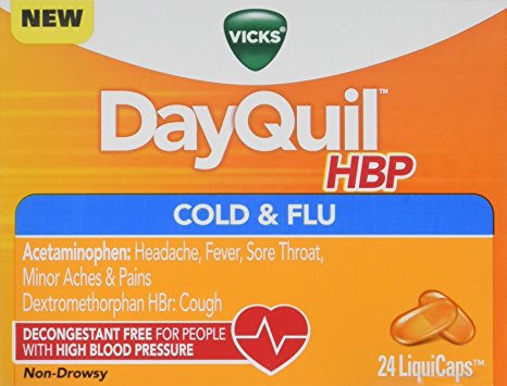 Vicks DayQuil HBP Cough Cold and Flu Relief for People with High Blood Pressure, 24 LiquiCaps