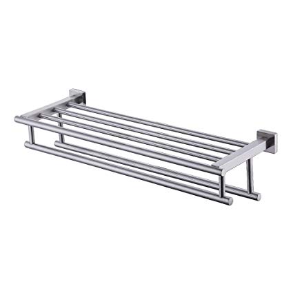 KES A2112-2 Stainless Steel Bath Towel Bathroom Shelf with Two Wall Mounted Towel Bars 60 cm Storage, Brushed Steel