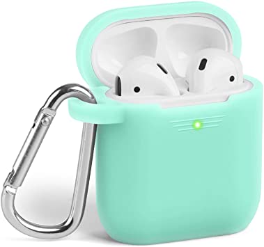 GMYLE AirPods Case Cover with Keychain, Full Protective Silicone AirPods Accessories Skin Cover for Women Girl with Apple AirPods Wireless Charging Case, Teal [Front LED Visible]