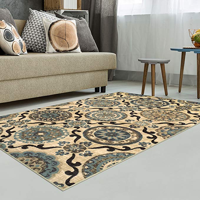 Superior Area Rug 2' x 3' 10mm Pile Height with Jute Backing, Woven Fashionable and Affordable Abner  Collection, Cream