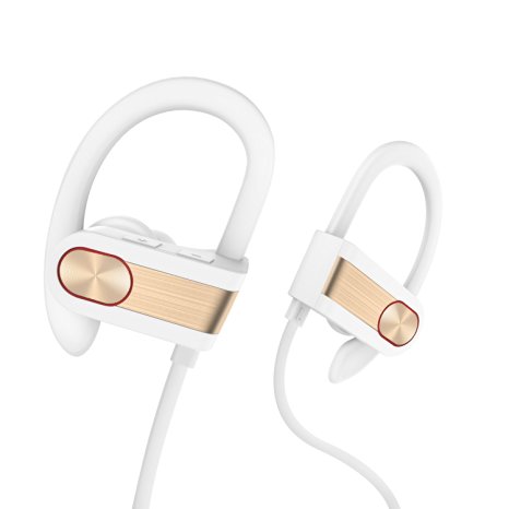 Honstek H9 Bluetooth Headphones, Wireless Earphones with   Mic-Premium Sound with CVC 6.0 Noise Reduction, Ergonomic Design, Waterproof-Bluetooth, Universal Compatibility, 8 Hrs Playtime (White Gold)