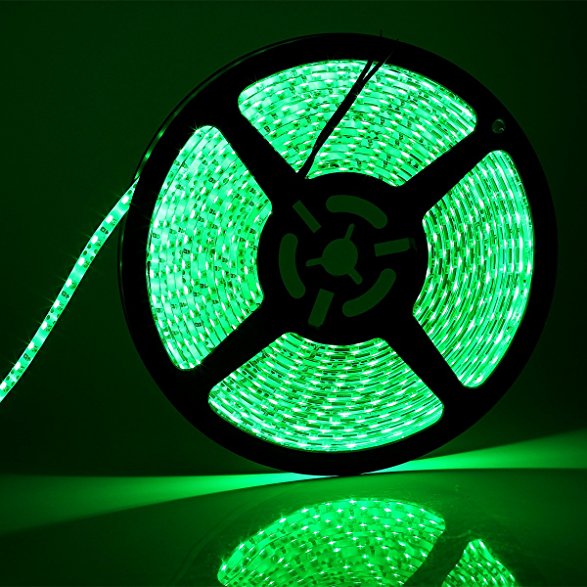 SUPERNIGHT High Density Green Waterproof Led Light Strip, SMD 3528, 5 Meter or 16 Ft LED Strip 120 Leds/M