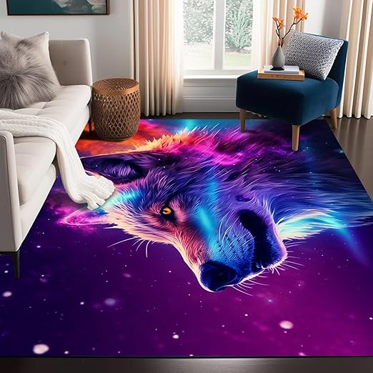 Galaxy Wolf Rug 3D Fierce Wolves Area Rugs for Kids Bedroom Living Room Playroom Gameroom Boys 59 in x 39 in