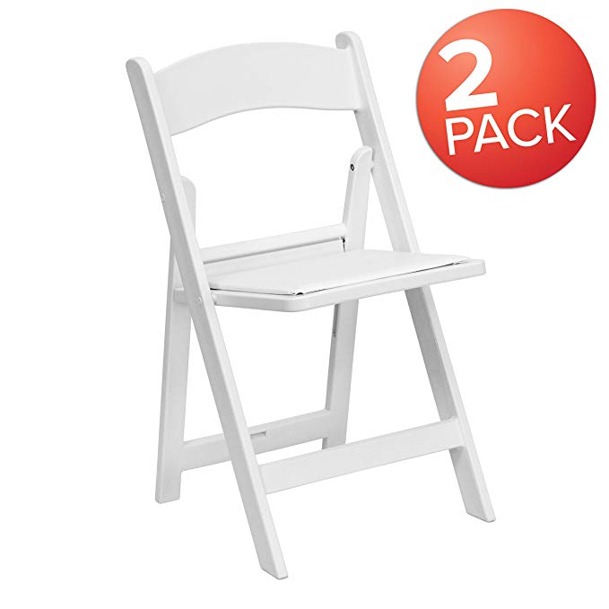 Flash Furniture 2 Pk. HERCULES Series 1000 lb. Capacity White Resin Folding Chair with White Vinyl Padded Seat