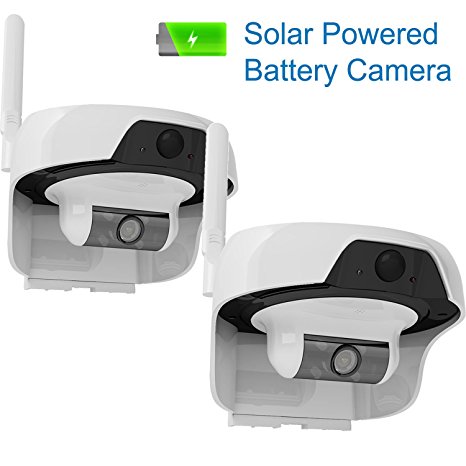 Solo Solar Powered Outdoor, Water Resistant Wireless Smart P2P WIFI IP High Definition Video Surveillance Camera with PIR Motion Detection Sensor 2Pack