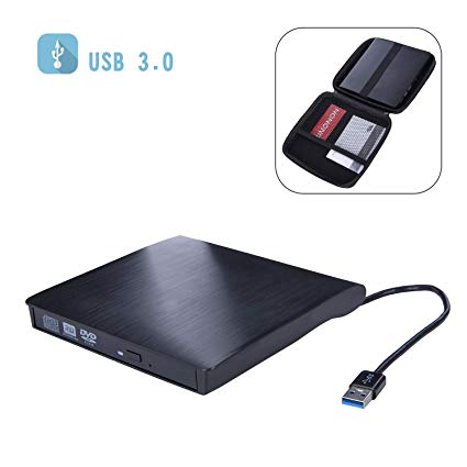 LINONON USB 3.0 External DVD CD Drive Burner Portable with Protective Storage Case Bag for Windows 10/8 / 7 Laptop Computer PC of HP Dell LG Asus Acer LG Lenovo (External CD Drive)