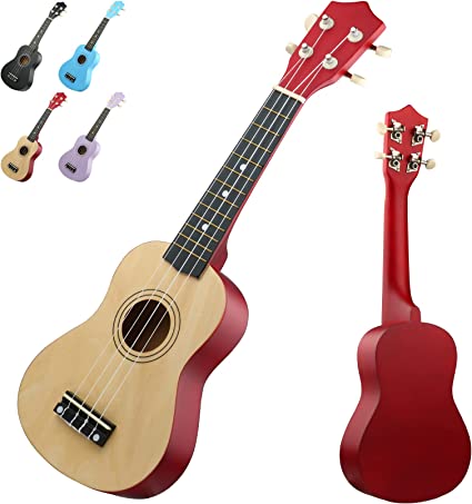 LXS Soprano Ukulele Kids Ukulele for Beginners - 21" Small Guitar Ukulele with Gig Bag, 1 Standby String and 2 Picks (Wood Color)