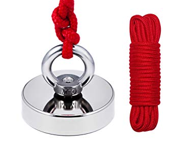 500 LBS (240 KG) Pulling Force Fishing Magnet with Rope | Super Strong Rare-Earth Neodymium Magnet with Eyebolt, Countersunk Hole | Diameter 2.95 inch (75mm) | with 65 feet Rope | for Magnetic Fishing