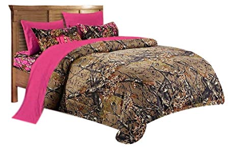 20 Lakes Woodland Hunter Camo Comforter Set (Forest Brown/Bright Pink, Cal King)
