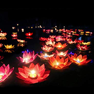 LEDMOMO Floating Lotus Lights Wishing Water Lily Candles Light Decorative Floating Candles Lantern for Pool Festival Night (Random Color,15Pcs)