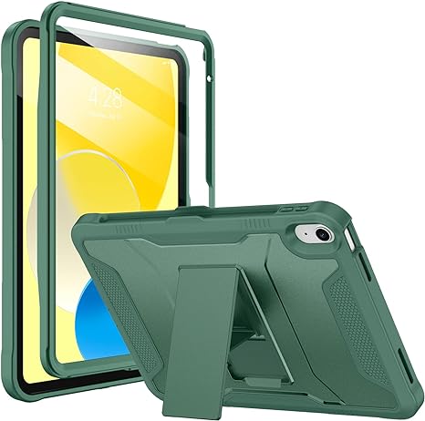 Soke Case for iPad 10th Generation 10.9-inch 2022, with Built-in Screen Protector and Kickstand, Rugged Full Body Protective Cover for New Apple iPad 10.9 Inch - Midnight Green