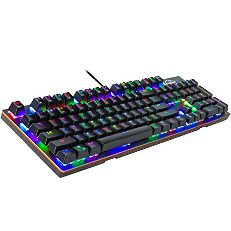 Raydem RGB Mechanical Keyboard with Blue Switches, 16.8 Million RGB Backlit Mechanical Gaming Keyboard with 14 LED Backlit Modes 104-key Anti-Ghost Aluminum Plate, Non-Fading UV Coating for PC & Mac