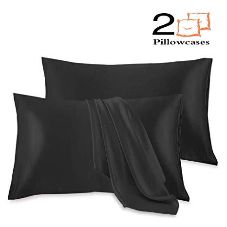 Leccod 2 Pack Silk Satin Pillowcase for Hair and Skin Cool Super Soft and Luxury Pillow Cases Covers with Envelope Closure (Black, King: 20x36)