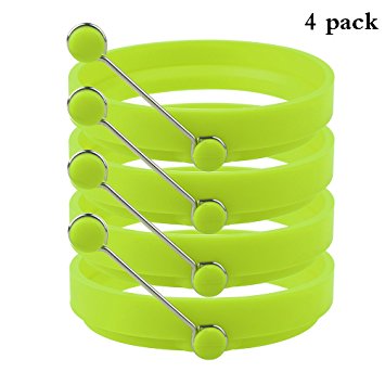 Robot Bee 4 Pack Non-stick Silicone Egg Ring, Kitchen Cooking Round Egg Pancake Rings Mold BPA Free-Green