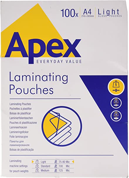 Fellowes Apex Laminating Pouch A4 Light Duty Clear Pack of 100