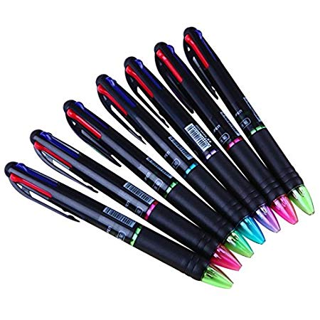 Ipienlee Multinational Ballpoint Pens 0.7mm 4 Color Ink (Black, Blue, Red, Green) in One Ballpoint Pen, Pack of 12