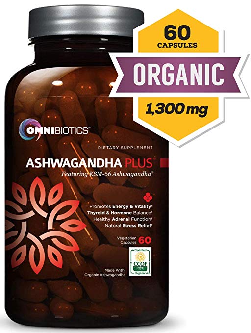 Ashwagandha - Certified Organic with KSM-66 Root Powder Extract - Natural Supplement for Stress Relief, Anti-Anxiety & Fatigue - Mood Enhancer - Thyroid Support - 60 Vegan Capsules