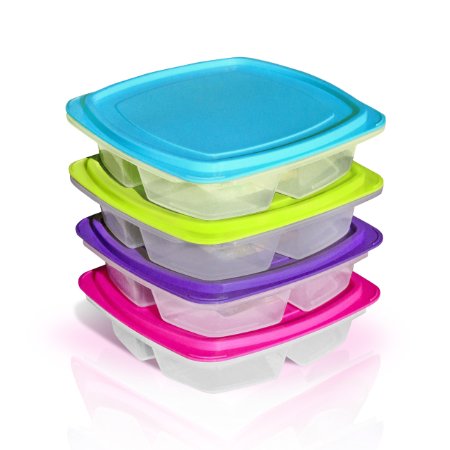 Happy Lunchboxes 3-compartment Leak Proof Bento Lunch Box Containers for Kids - Set of 4 (Small)