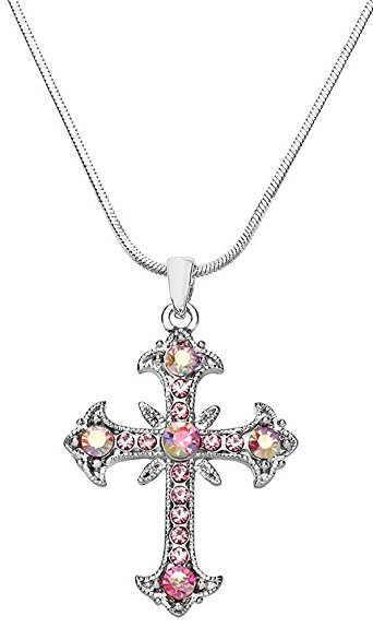 Beautiful Silver Tone Filigree Religious Cross Necklace for Girls, Teens, Women
