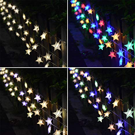 Homeleo 25.7 Ft 50 Led Color Changing String Lights, Battery Powered Star Fairy Lights with Timer Remote, Indoor Outdoor Christmas Lights for Bedroom Patio Umbrella Balcony Gabezo Decor(Multicolor)