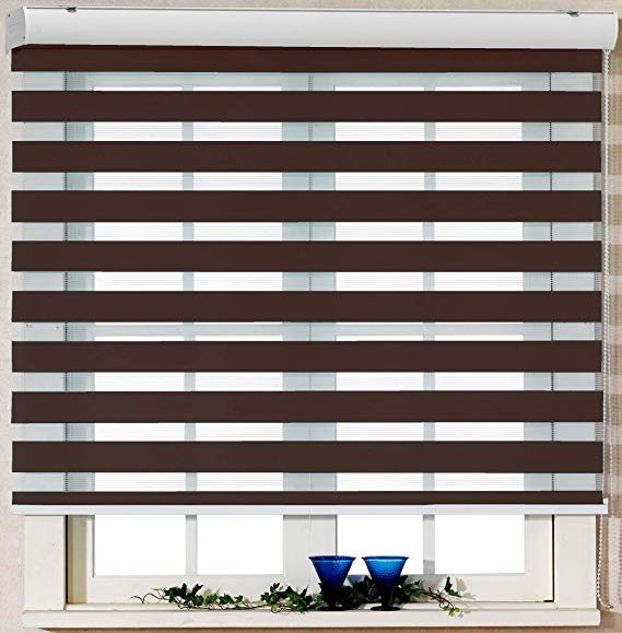 Foiresoft Custom Cut to Size, [Winsharp Basic, Mocha, W 48 x H 64 inch] Zebra Roller Blinds, Dual Layer Shades, Sheer or Privacy Light Control, Day and Night Window Drapes, 20 to 103 inch Wide