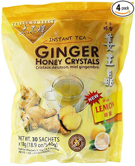 PRINCE OF PEACE Ginger Honey Crystals withlemon 30 Bag, 0.02 Pound (4-Pack)