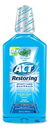 ACT Restoring Mouthwash, Cool Splash Mint , 33.8-Ounce Bottles (Pack of 3)