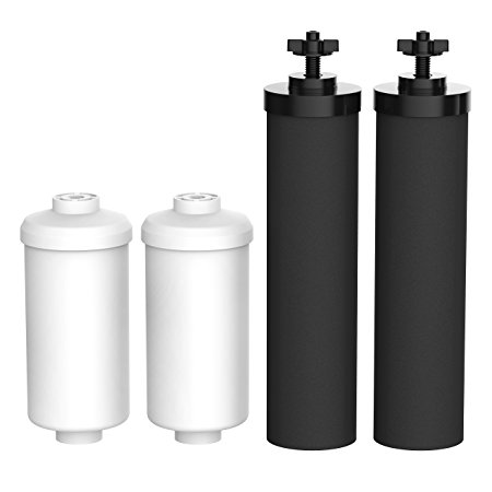 AQUACREST BB9-2 & PF-2 Replacement for Black Berkey Filters (BB9-2) & Berkey Fluoride Filters (PF-2) Combo Pack - Includes 2 Black Filters and 2 Fluoride Filters