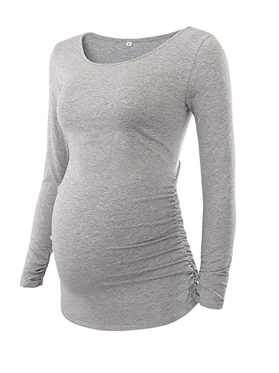Liu & Qu Women's Maternity Ruched Tunic Tops Mama Clothes Long Sleeve Scoop Neck Pregnancy T-Shirt