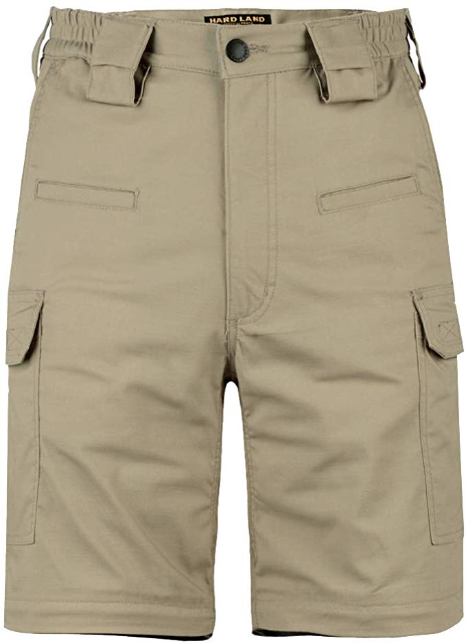 HARD LAND Mens 10 Inches Cargo Work Shorts Relaxed Fit Waterproof Ripstop Tactical Shorts Elastic Waist Outdoor Hiking