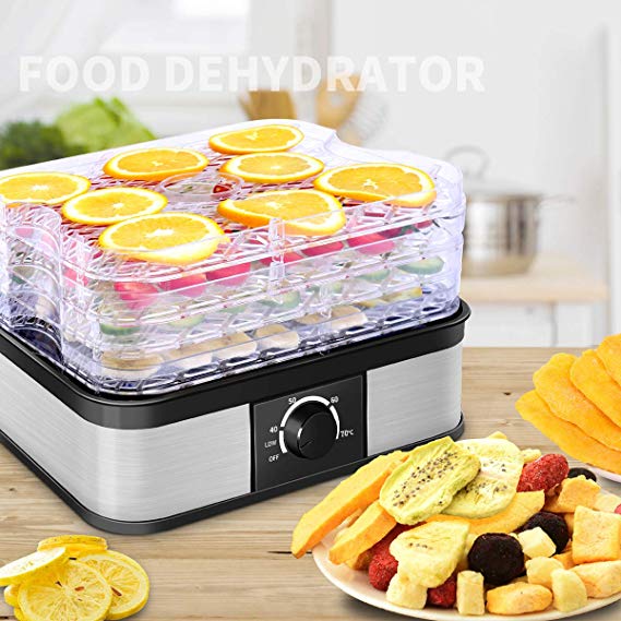 COSTWAY Upgraded Food Dehydrator, Adjustable Temperature Control 40℃ - 70℃, 5 Stackable Tray for Fruit, Vegetable and Meat, Low Energy Usage, Easy to Clean and Premium Stainless Steel