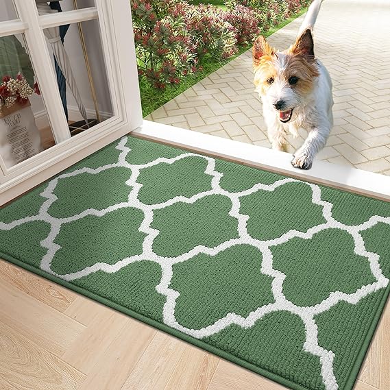 OLANLY Indoor Door Mat, 30x17, Non-Slip Absorbent Resist Dirt Entrance Mat, Washable Low-Profile Inside Floor Mat Doormats for Entryway, Green