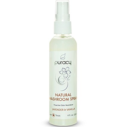 Puracy Natural Toilet Spray, Proactive Bathroom Air Freshener, Lavender and Vanilla, 4 Ounce Spray Bottle