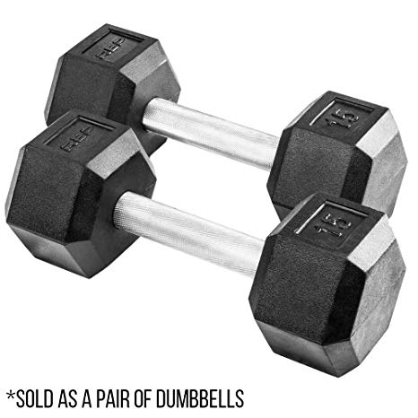 Rep Fitness Rubber Hex Dumbbells, with Low Odor and Fully Knurled Handle