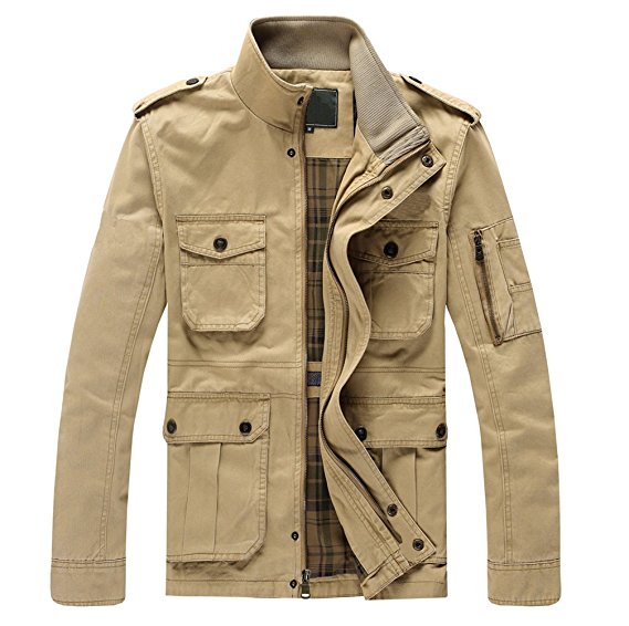 JYG Men's Casual Military Windbreaker Jacket Cotton Stand Collar Field Coat Outerwear
