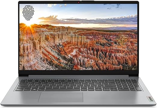 Lenovo IdeaPad 1 Laptop, 15.6" FHD Screen, Intel Core i3-1215U, 12GB RAM, 512GB SSD, Webcam, HDMI, Wi-Fi 6, Fingerprint Reader, Windows 11 Home, Grey