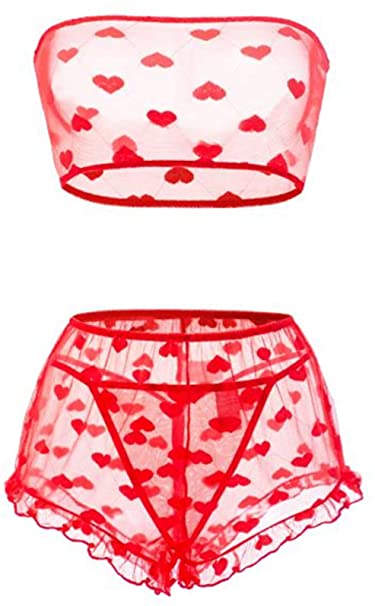 Women's Lingerie Set Stretchy Lace Bandeau Bra Top Underwear with Shorts and Thong Size S-XXL