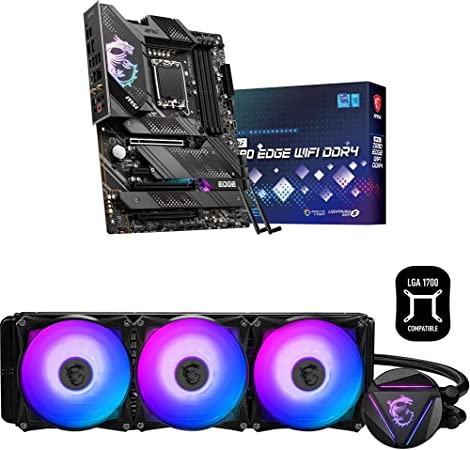 MSI MPG Z690 EDGE WIFI DDR4 Gaming Motherboard (ATX, 12th Gen Intel Core, LGA 1700 Socket, DDR4, PCIe 4, Wi-Fi 6E)   MSI MAG Core Liquid 360R V2 - AIO RGB CPU Liquid Cooler - Triple 120mm RGB PWN Fans