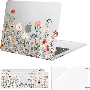 MOSISO Compatible with MacBook Air 13.6 inch Case 2022 2023 2024 Release M3 A3113 M2 A2681 with Touch ID, Plastic Garden Flowers Hard Shell Case&Keyboard Cover&Screen Protector, Transparent