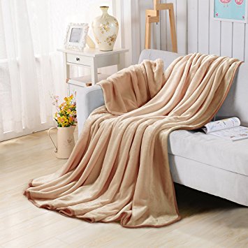 Fleece Blankets for The Bed Extra Soft Brush Fabric Super Warm Sofa Blanket (Twin-66X90inch,Khaki)