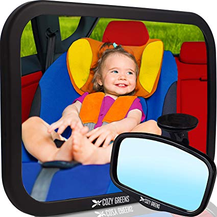 COZY GREENS Baby Car Mirror XL w/Upgraded Ball Joint| Crash Tested, Stable, Shatterproof| 100% Lifetime Satisfaction Guarantee| Matte Finish | Baby Mirror for Back Seat | Carseat Mirrors Rear Facing