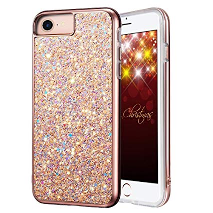 iPhone 8 Case, iPhone 7 Case, MIRACASE Bling Sparkle Dual Layer Shockproof Hard Cover Soft Bumper Girls Women Protective Glitter Case for iPhone 7 /8 /6 /6S (4.7"), Rose Gold
