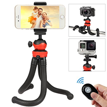 Tripod for iPhone, QHUI Phone Tripod Stand Mount with Bluetooth Remote Shutter Control,Mini Flexible Octopus Tripod for Gopro,DSLR,iPhone 6 6s 7 8 plus X,Android Smartphones