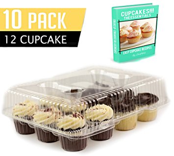 12 Cupcake Container Box By Chefible –Ergonomic & Practical Takeout Cupcake Carrier, Stackable & Space-saving Cupcake Holder, Food-Grade & BPA-Free Plastic Material –10-Pack & FREE eBook