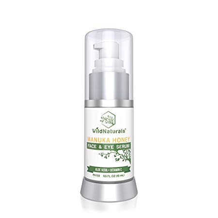 Wild Naturals Anti Aging Serum : With Manuka Honey   Vitamin C   Hyaluronic Acid   Aloe Vera, Facial Moisturizer Reduces Fine Lines, Wrinkles, Dark Circles and Puffy Eyes, For Face, Neck   Decollete