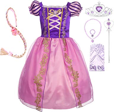 Dressy Daisy Girls' Princess Dress up Fairy Tales Costume Cosplay Party with Long Braid Accessories