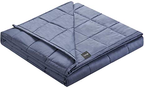ZonLi Cooling Bamboo Weighted Blanket 25 lbs(60''x80'' Grey Navy, Queen Size), Cool Adult Weighted Blanket for Summer